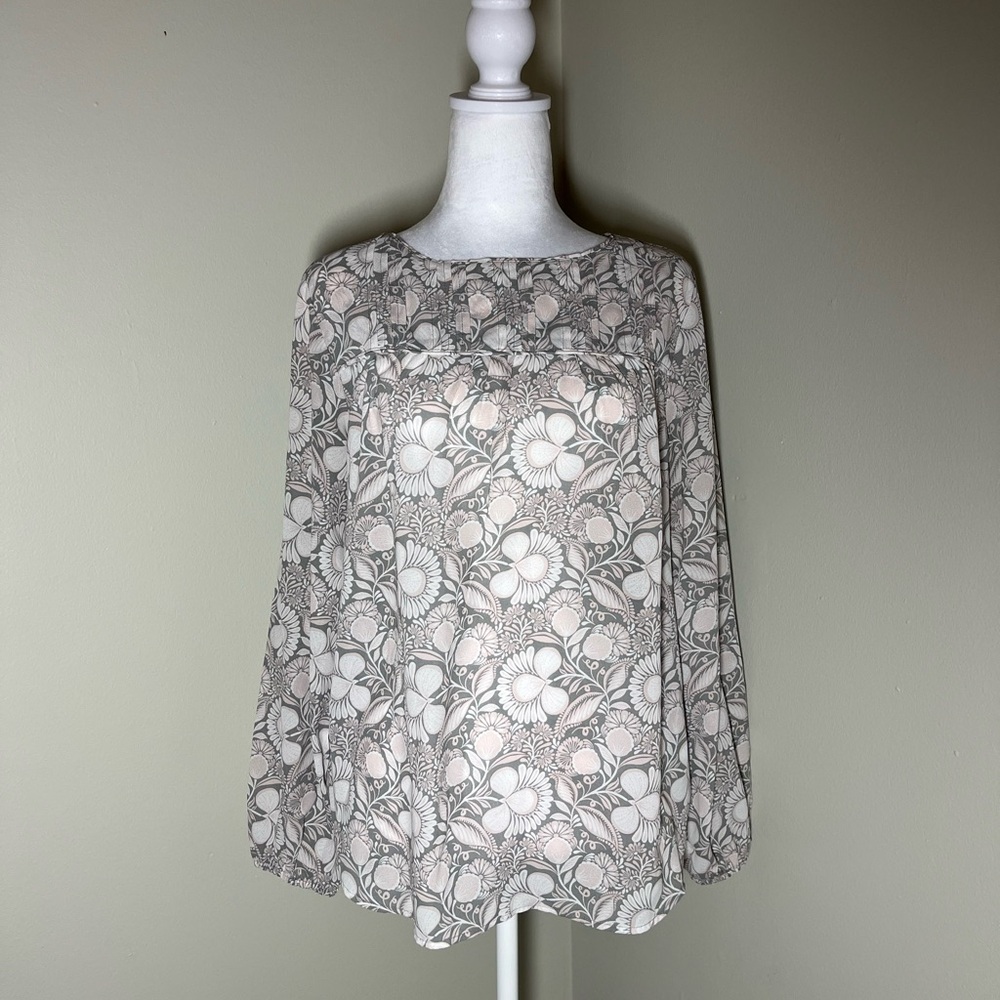 Loft Floral Peasant Style Long Sleeve Blouse